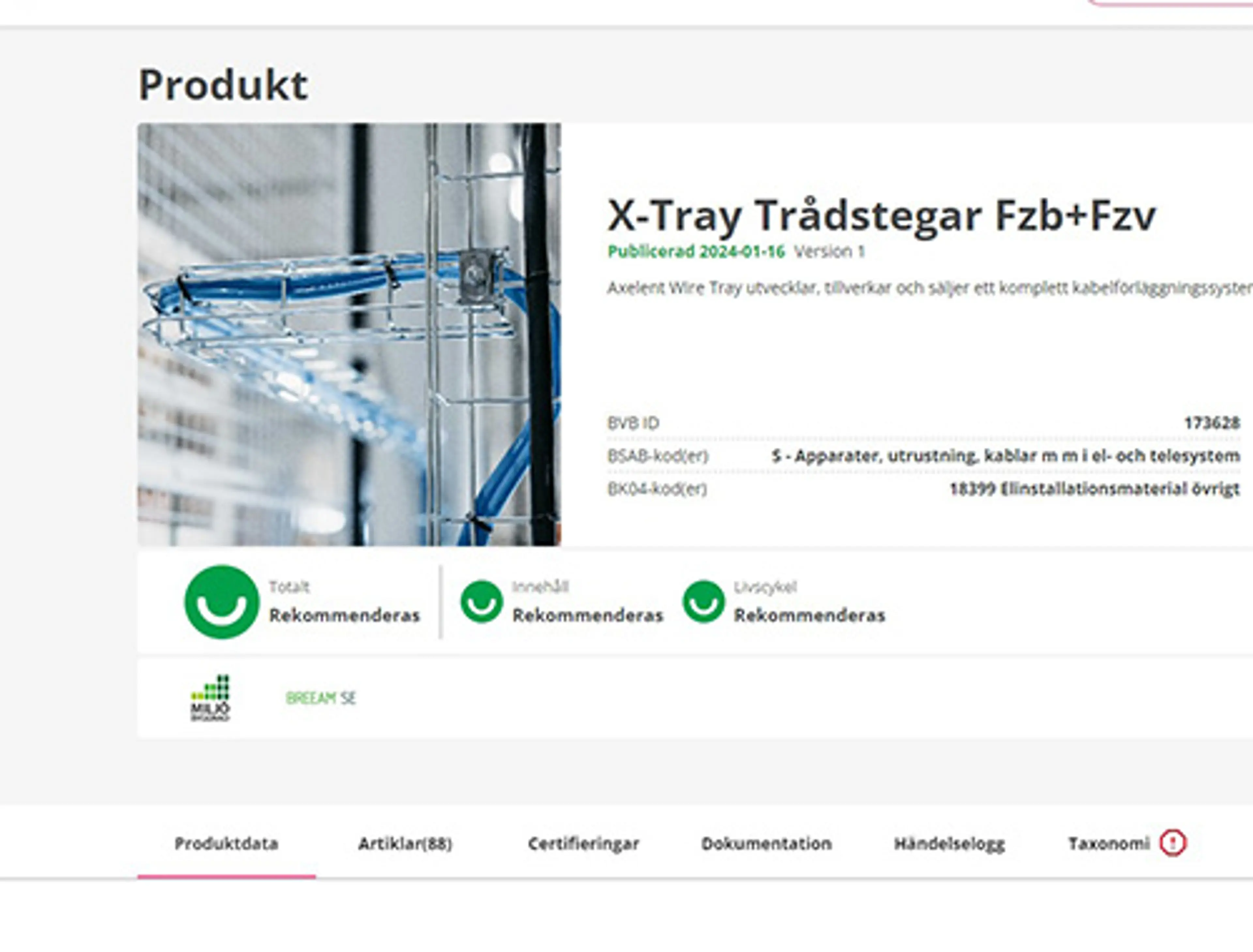 Byggvarubedömningen Nordic Wire Tray
