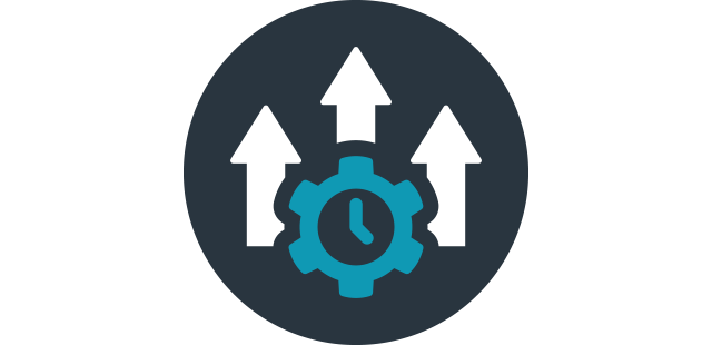 Kugghjul med pilar för att visa anläggningsutnyttjande inom OEE och TAK
